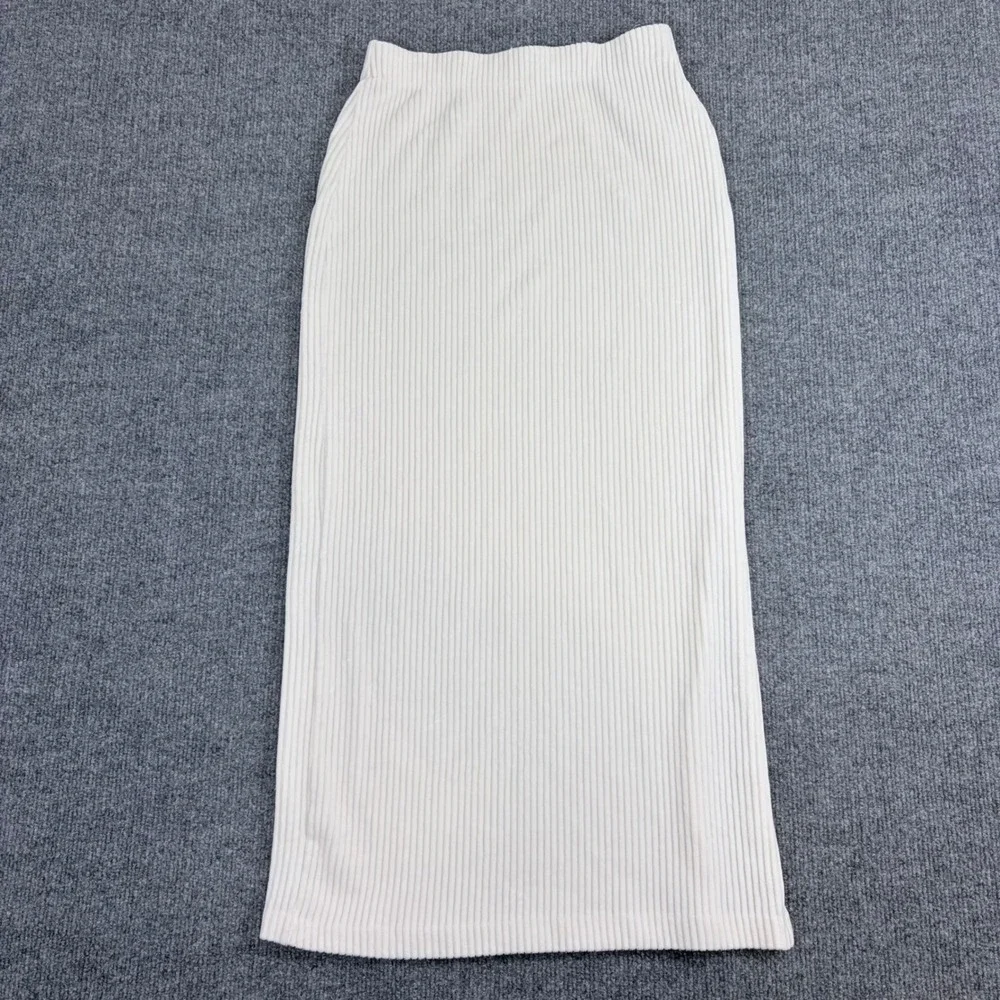 Minimalist‎ Free People Cream Ribbed Midi Skirt Side Slit XS